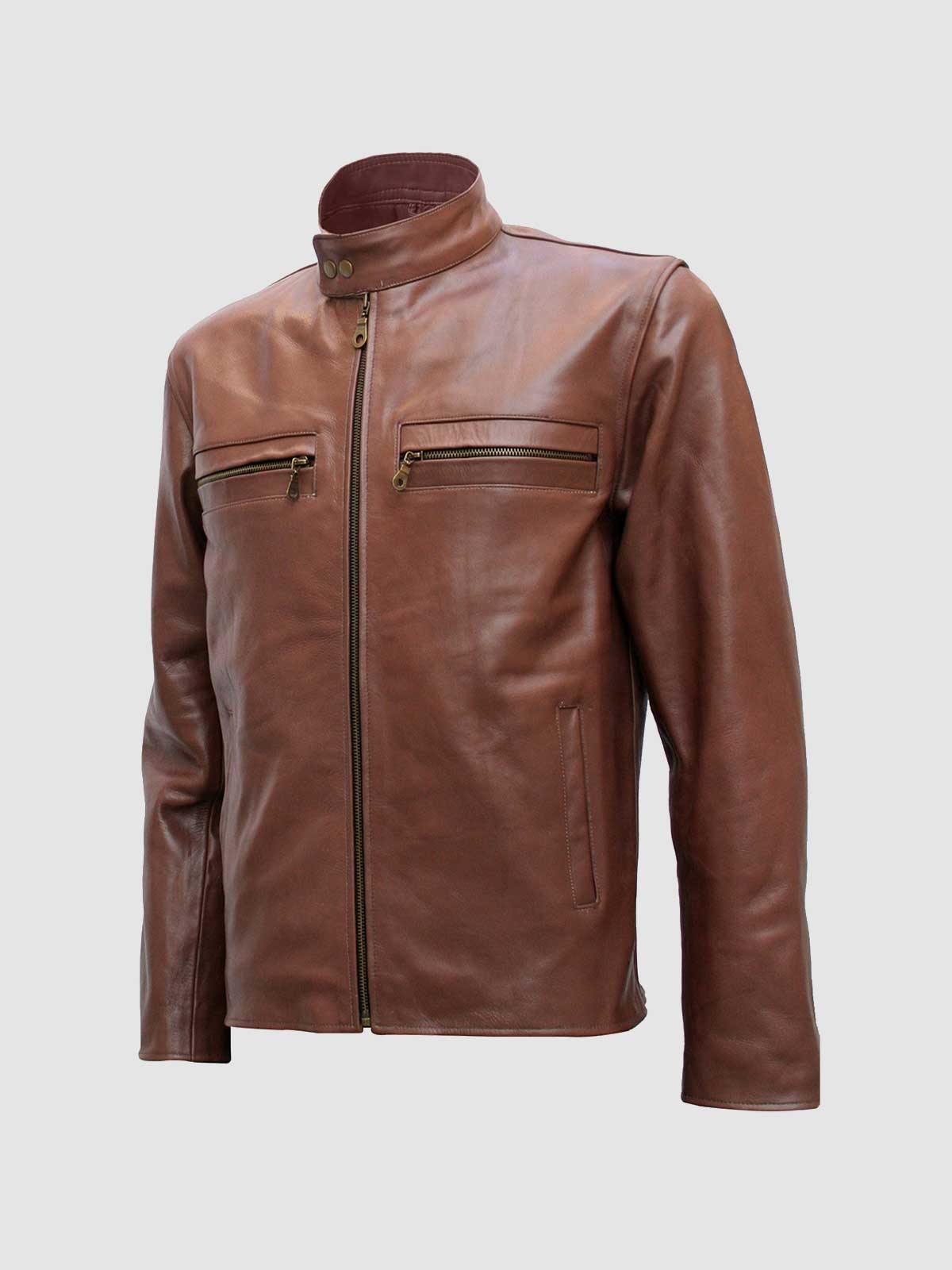 Zipper Brown Leather Jacket Men Leather Jacket Shop