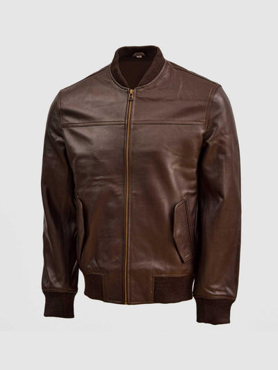 Men's Brown Leather Bomber Sheep Jacket