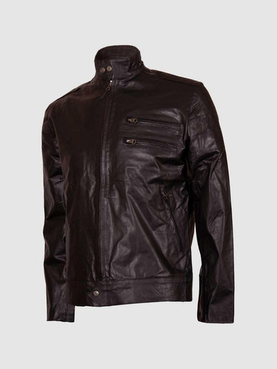 Classic Trim Fit Short Leather Jacket for Men
