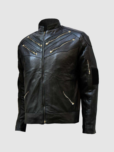 Classic Zipper Biker Black Leather Jacket Men's