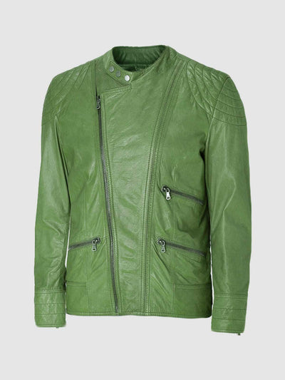 Designers Green Leather Biker Jacket Men's