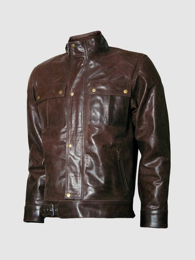 Classic Distressed Men's Brown Leather Motorcycle Jacket
