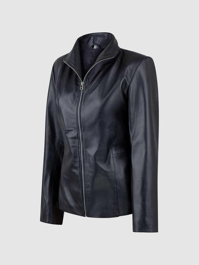 Women High Collar Leather Jacket