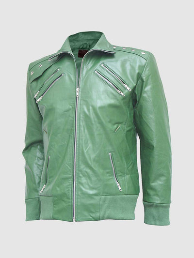 Green Bomber Men's Studded Leather Jacket