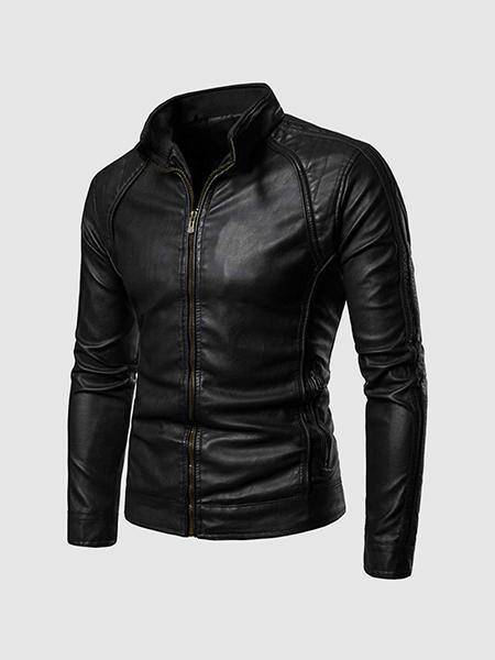 Men's High Collar Leather Jacket Leather Jacket Shop