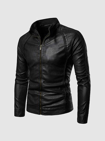 Men's High Collar Leather Jacket
