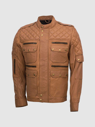 Men Sheepskin Tan Leather Jacket - Montone