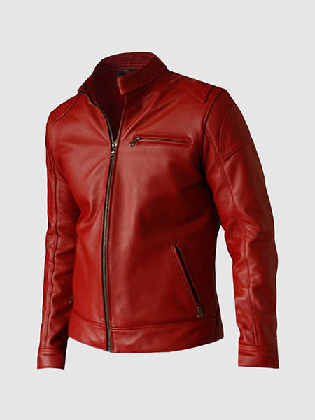 Men's Elegant Red Leather Jacket Leather Jacket Shop