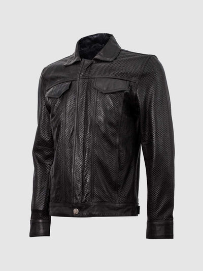 Summer Jacket -Leather Collar Biker Jacket in Black