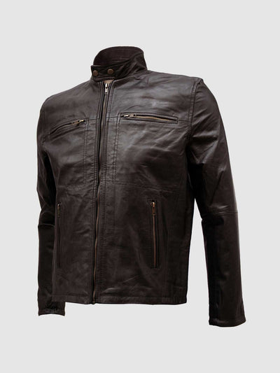 Super Slim Men Brown Leather Motorcycle Jacket