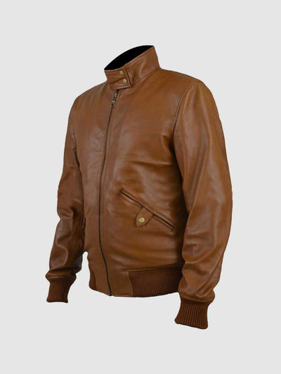 Tan Leather Bomber Jacket Men