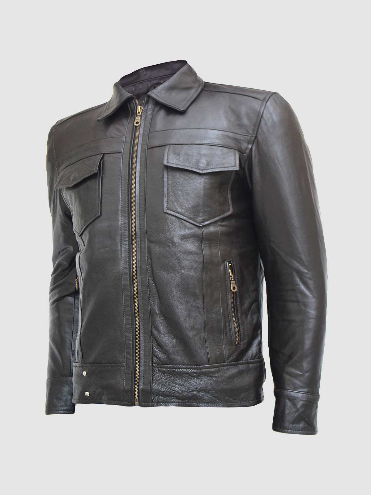 Classic Men's Zipper Brown Leather Jacket Leather Jacket Shop