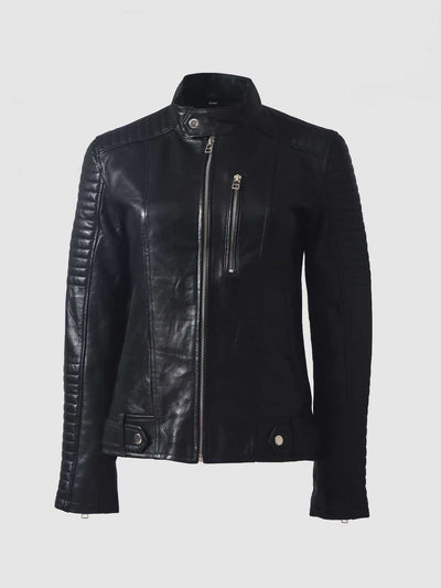 Leather Quilted Cafe Racer Jacket