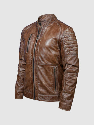 Men’s Waxed Brown Leather Biker Jacket