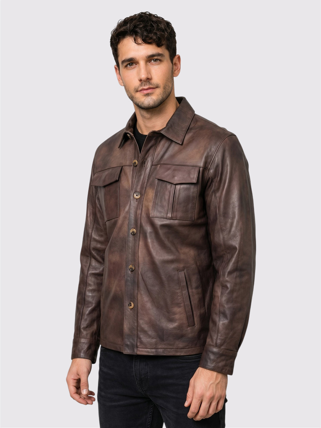 todayful Leather Shirts Jacket ブラウン 38 Men's Brown Leather Spring Shirt | Leather Jacket Shop