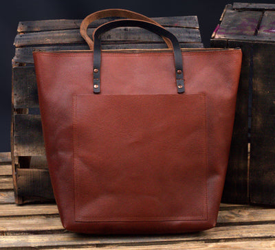 Leather Laptop Tote with Zipper