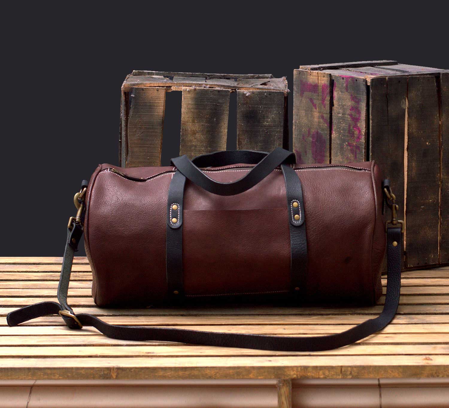 Maroon Leather Weekender Bag by MONT5 | Leather Jacket Shop