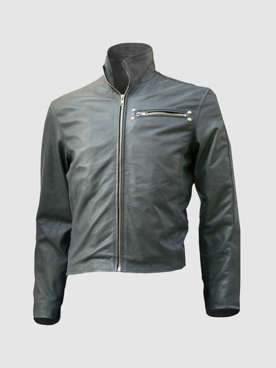 Biker Super Slim Men's Grey Leather Jacket
