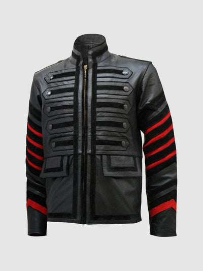 Black Military Men's Fitted Leather Jacket