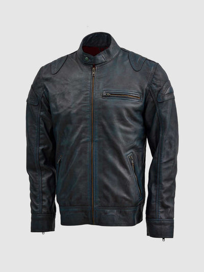 Men's Blue Waxed Jacket with Red Shade