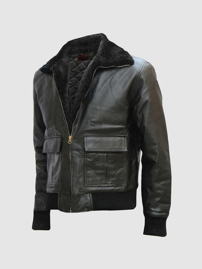 Men's Leather Bomber Jacket With Fur
