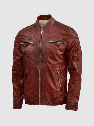 Vintage Waxed Leather Burgundy Jacket