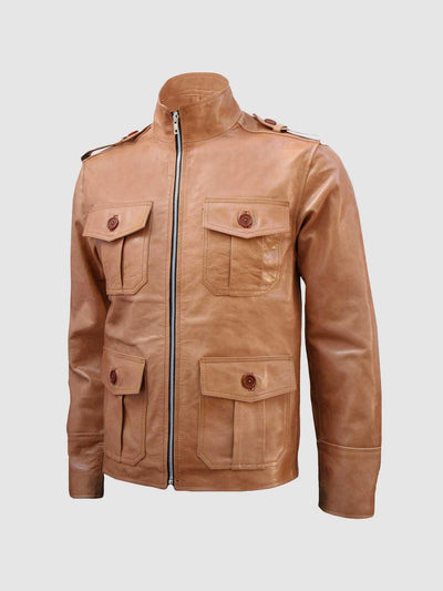 Cafe Racer Fitted Men Leather Tan Jacket