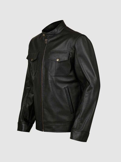 4 Pocket Men's Black Leather Jacket