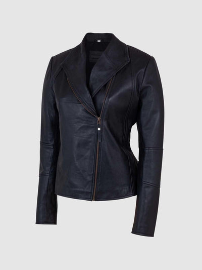 Ladies Black Motorbike Sheep Leather Jacket