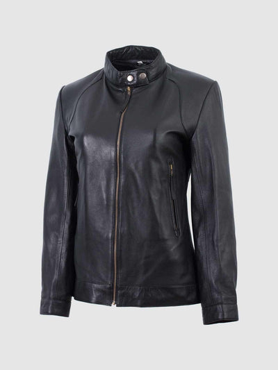 Black Leather Motorcycle Jacket for Women