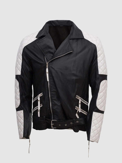 Men Black & White Leather Jacket - Equitazione