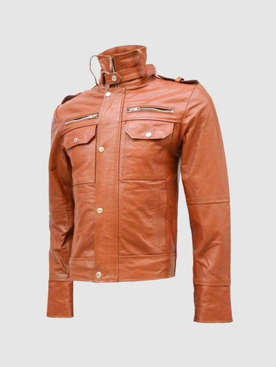 Men's Elegant Tan Biker Leather Jacket