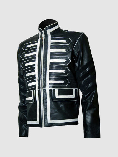 Military Men Black and White Leather Jacket