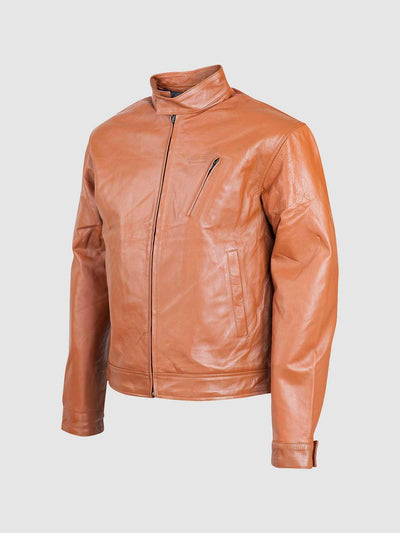 Minimal Tan Biker Leather Jacket