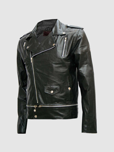Pointed Collar Men's Black Fashion Leather Jacket