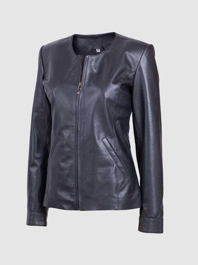 Women Leather Collarless Jacket