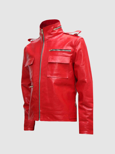 Street Style Glossy Men's Red Leather Jacket