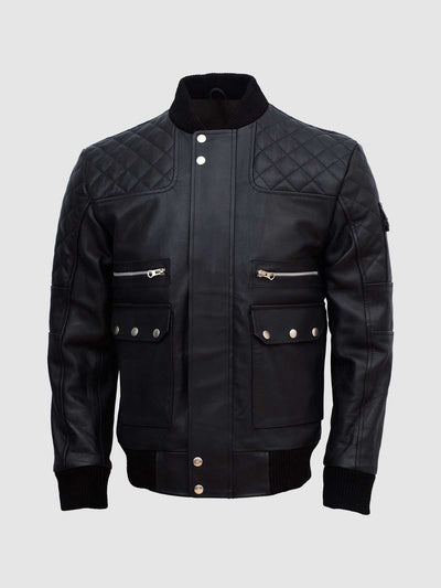 Work Wear Black Bomber Leather Jacket- Lavoro