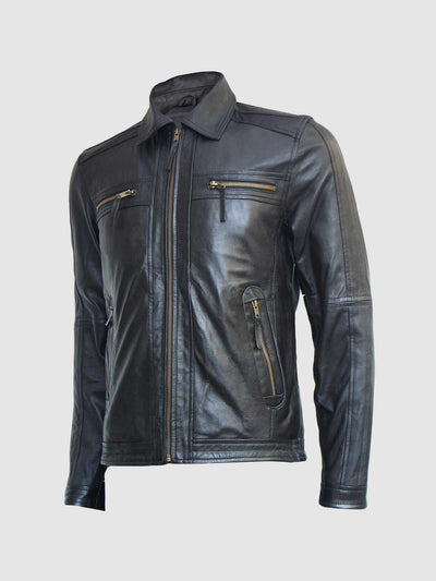 Men's Black Leather Zipper Jacket